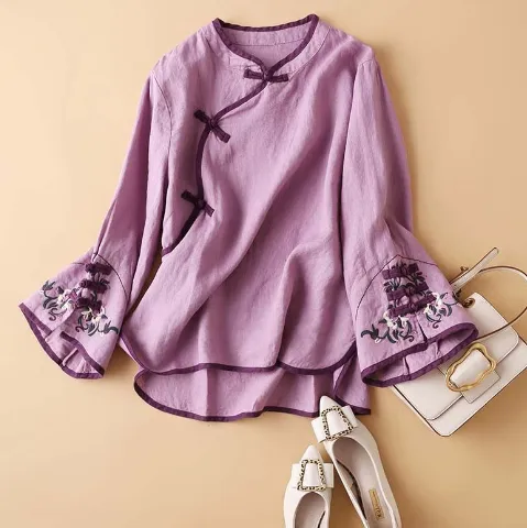 Women's Loose Top Shirt With Crossbody Buckle Purple - Shop at LoveMi
