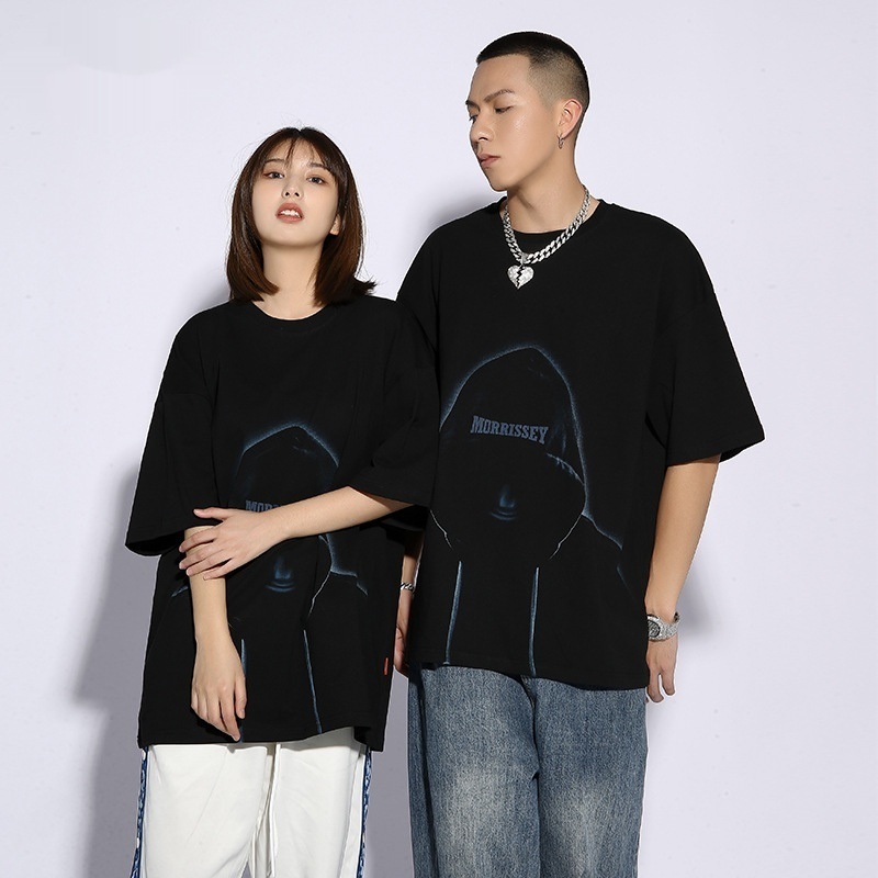 Loose Street Black Printed Round Neck T-shirt