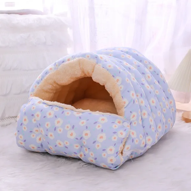 Winter New Closed Warm Cat Nest Removable Small Blue Flowers - Shop at LoveMi