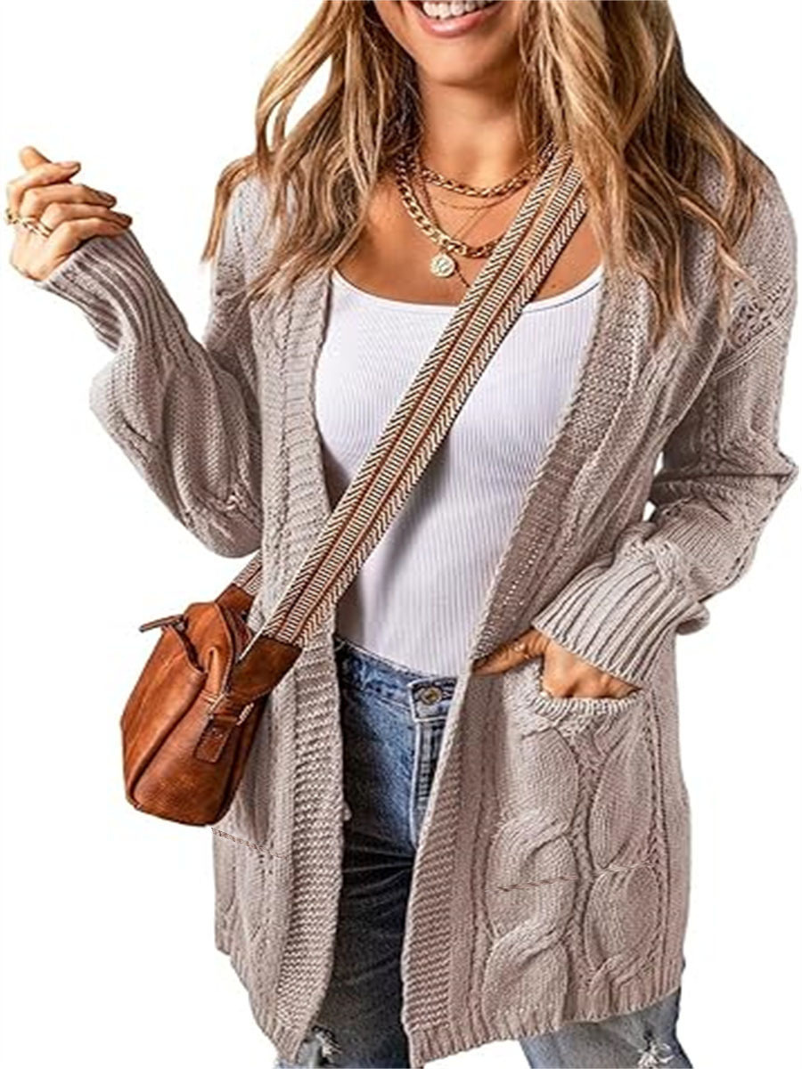 Solid Color Loose Cardigan Sweater With Pockets