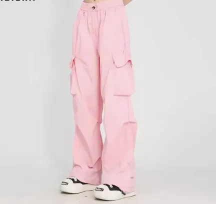 American Drawstring Loose Casual Pants Pink - Shop at LoveMi