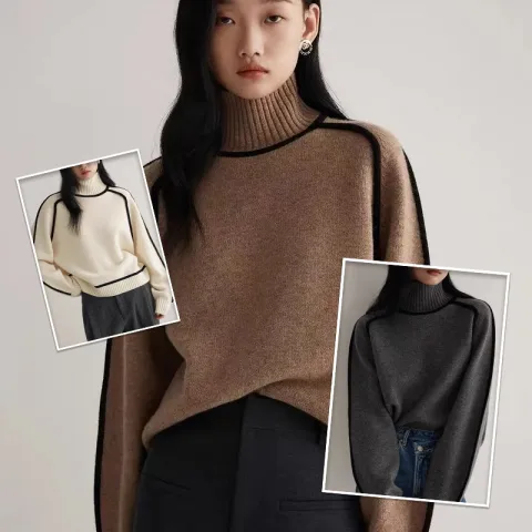 Autumn and Winter Half Turtleneck Three-dimensional Casual Loose Pullover