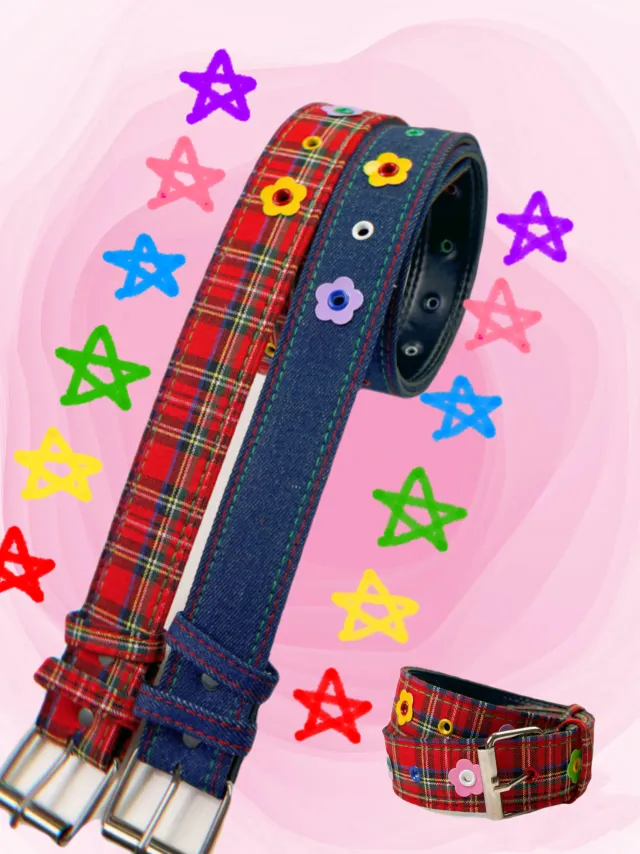 Dopamine Accessories Embossed Belt Ladies Red And Blue Two Pieces - Shop at LoveMi