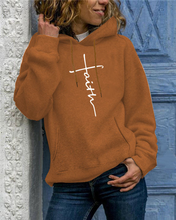 Long-sleeved fleece women's shirt autumn and winter pattern embroidered hooded sweater sports women's clothing