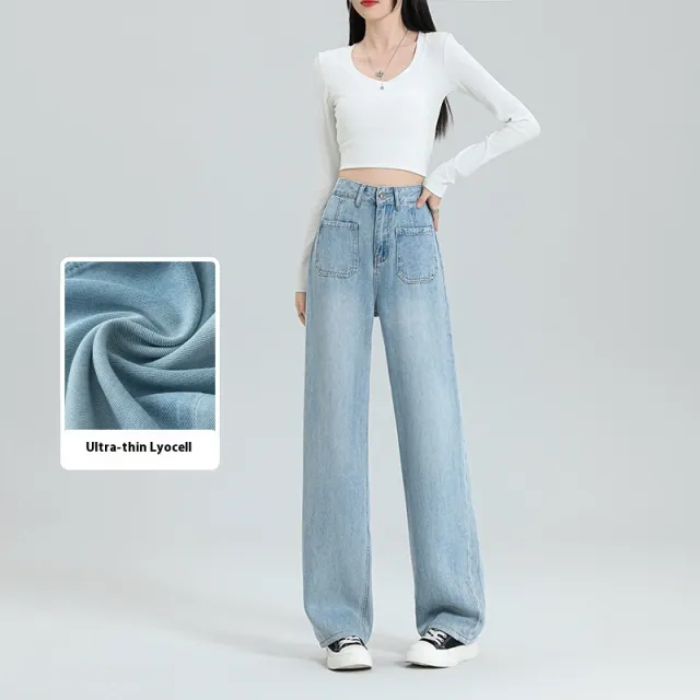 Ultra thin Series Tencel Lyocell Wide leg Pants Light Blue - Shop at LoveMi
