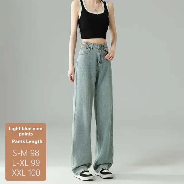 Cropped Trousers Embroidered Wide leg Jeans Light Blue Ninth Pants - Shop at LoveMi
