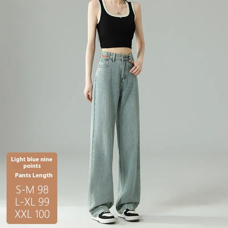 Cropped Trousers Embroidered Wide-leg Jeans - Light Blue Ninth Pants
