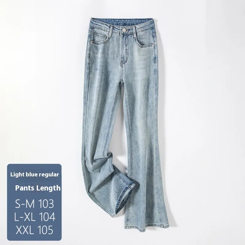 Ankle-length Bell-bottoms Live Broadcast High-quality Slim Fit Slimming - Light Blue Trousers