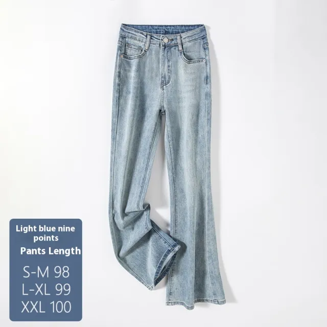 Ankle length Bell bottoms Live Broadcast High quality Slim Fit Slimming Light Blue Ninth Pants - Shop at LoveMi