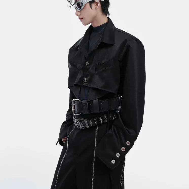 Short Shirt With Ribbon Padded Shoulder Loose