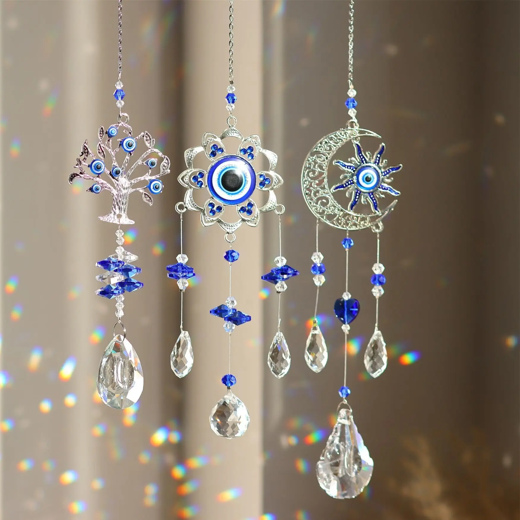 Devil's Eye Sunshine Catcher Lucky Tree Crystal Ornaments Outdoor Garden Home Window Hanging Decorations