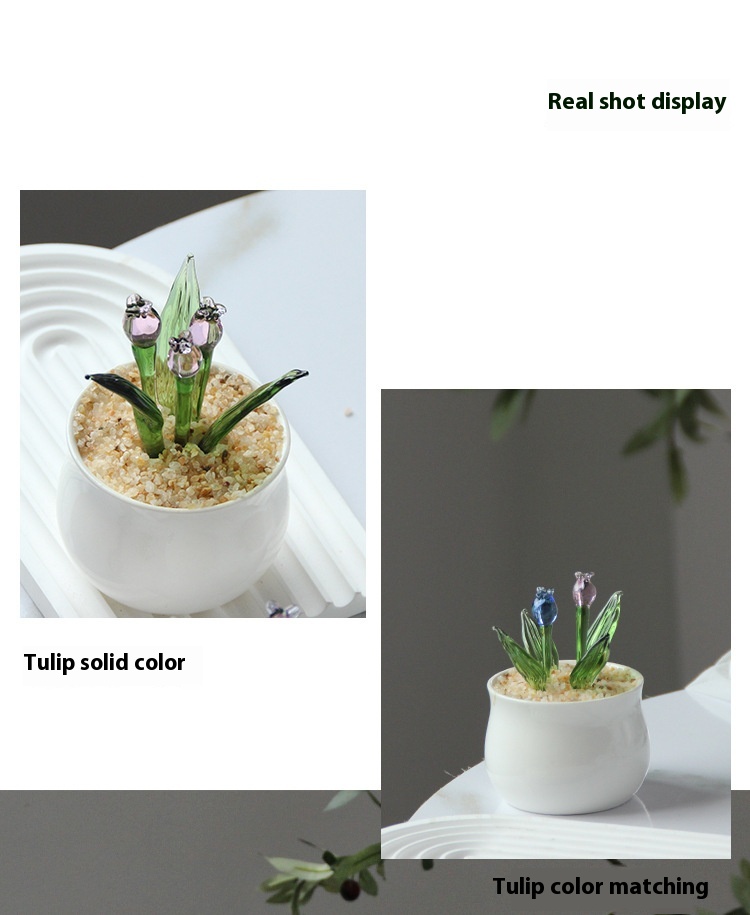 Title 1, Glass Tulip Fake Flower Decoration Gift Living ...