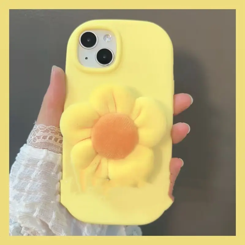 Makeup Mirror Lemon Yellow Three-dimensional Plush Flowers Autumn And Winter