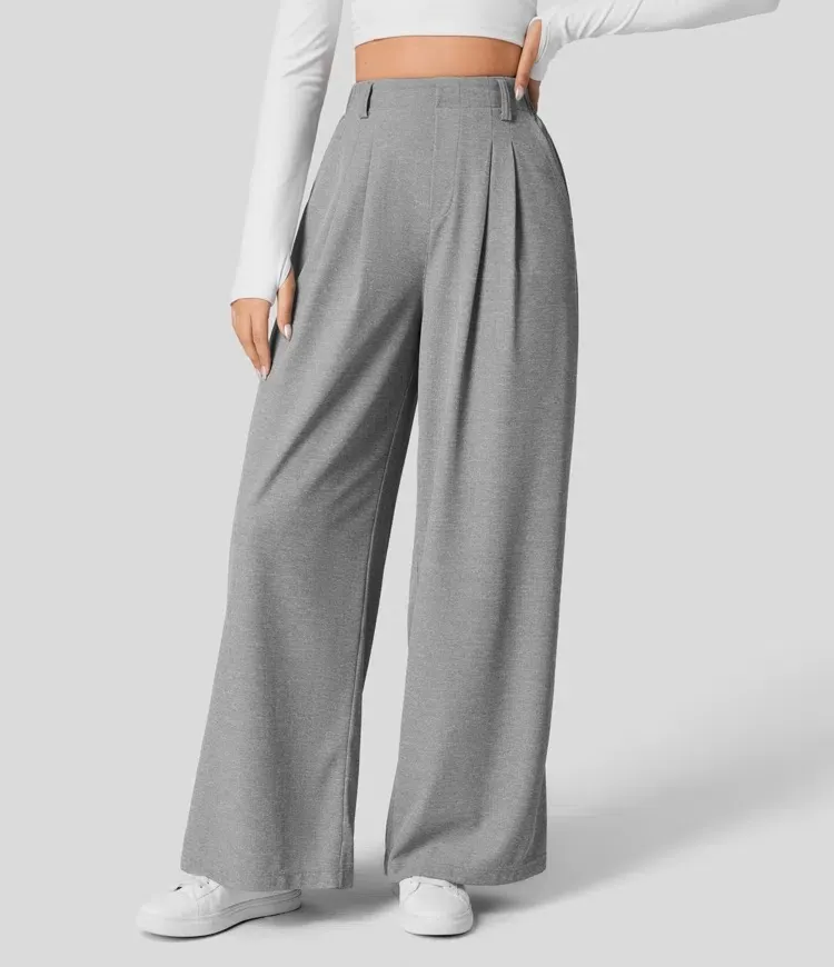 High Waist Straight Loose-fit Tappered Trousers Casual Simple - Gray
