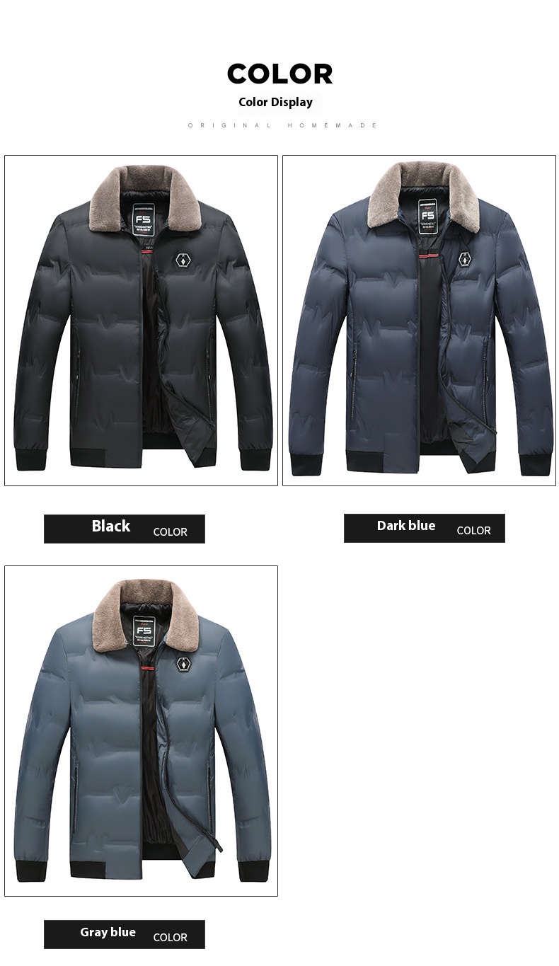 Winter Men's Warm Down Coat - Dark Blue