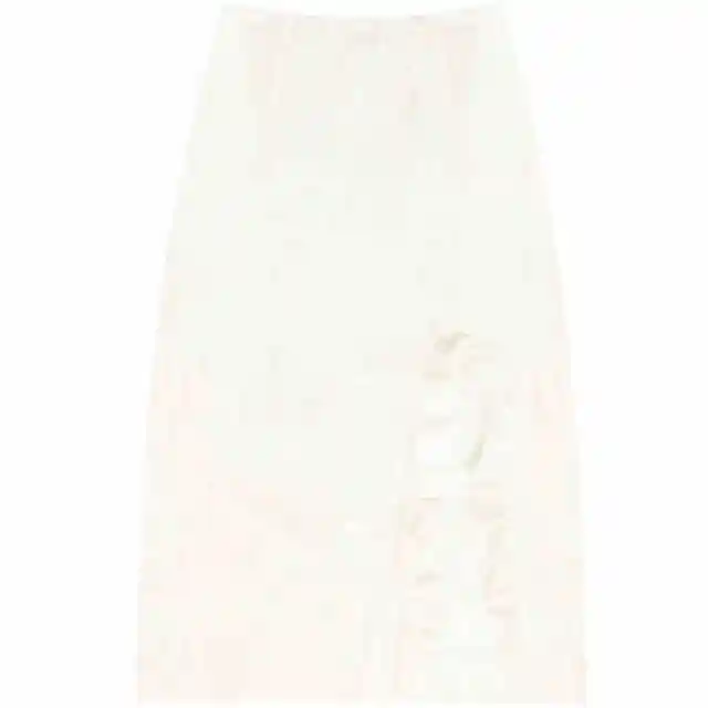 High Waist Apricot Ruffled Lace Split Midi Skirt Apricot - Shop at LoveMi