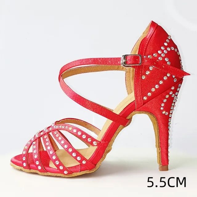Red With Diamond Latin Dance Shoes Women's High Heel Dancing Shoes Red - Shop at LoveMi