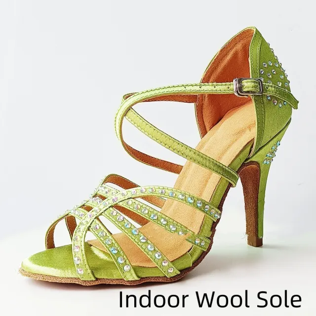 Green Rhinestone Latin Dance Shoes Women's High Heel Dancing Shoes Green - Shop at LoveMi