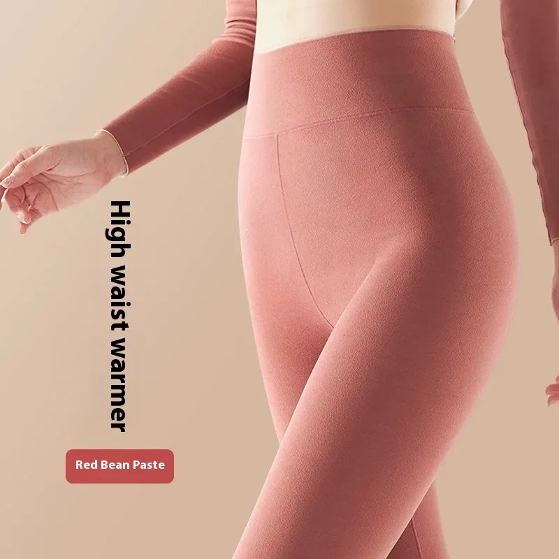 Solid Color High Waist Women's Thermal Underwear Pant - Pink High Waist