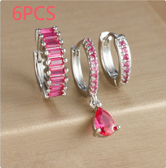 E1575 Silver Rose Red 6PCS