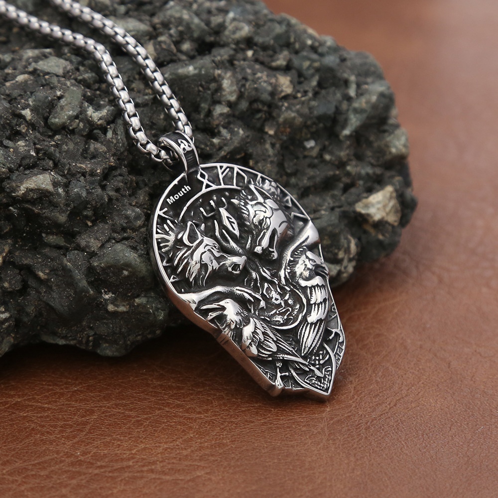 Viking Vintage Double Wolf Titanium Steel Necklace