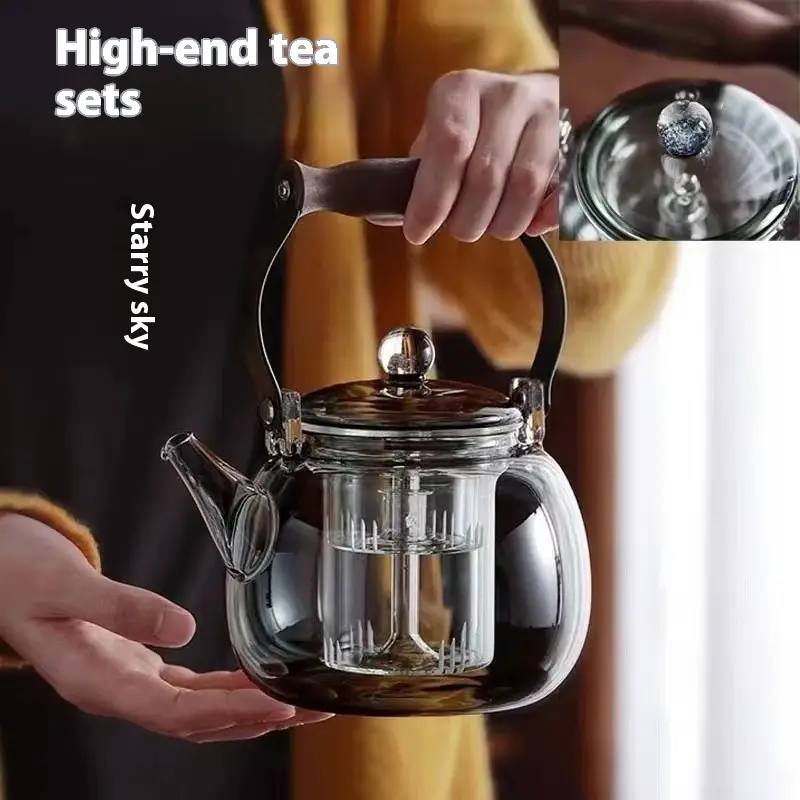Borosilicate Glass Smoky Gray Starry Sky Loop-handled Teapot Cooking Integrated Tea Strainer