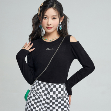 Off-the-shoulder Top Long Sleeve Dralon Warm All-matching Knitted Bottoming Shirt