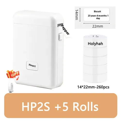 Specifications: HP2S With 6Roll White 14x22mm - Thermal Small Household Smart Bluetooth Labeling Machine