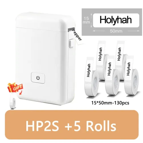 Specifications: HP2S With 6Roll White 15x50mm - Thermal Small Household Smart Bluetooth Labeling Machine