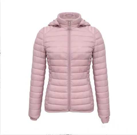 Autumn And Winter Zipper Short Hooded Detachable Solid Color Stand Collar Lightweight Cotton-padded Jacket - Tan
