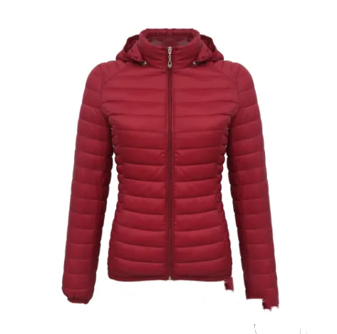 Autumn And Winter Zipper Short Hooded Detachable Solid Color Stand Collar Lightweight Cotton-padded Jacket - Red