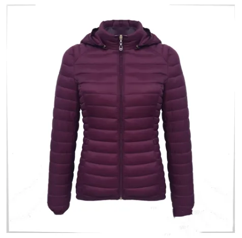 Autumn And Winter Zipper Short Hooded Detachable Solid Color Stand Collar Lightweight Cotton-padded Jacket - Wine