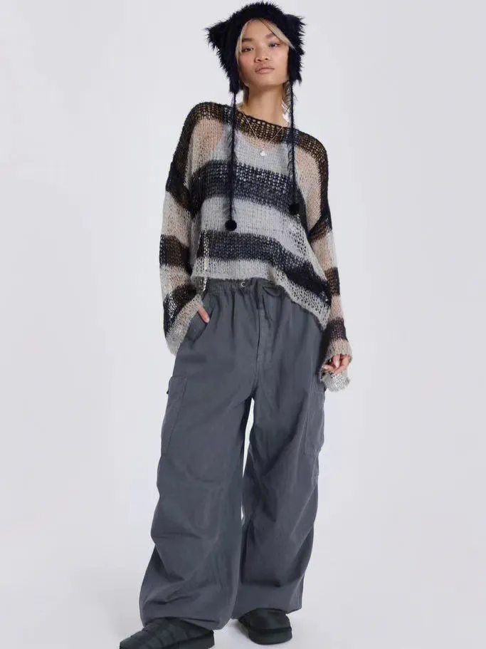 Gray Overalls Loose Retro Casual Wide-leg Pants - Dark Gray