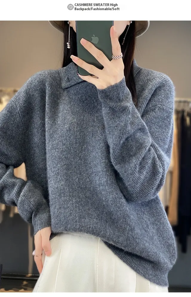 Women's Autumn And Winter Half high Collar Wool Sweater Pullover Dark Gray - Shop at LoveMi