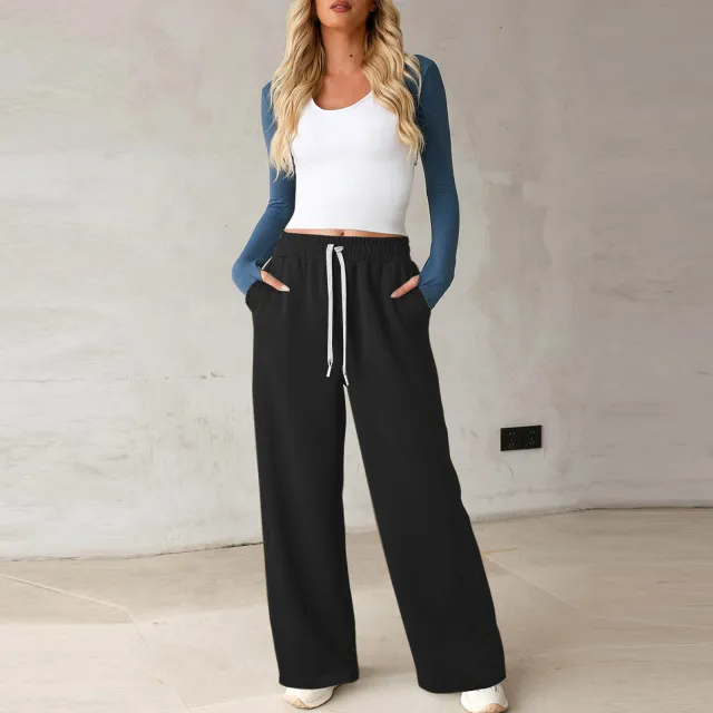 Women's Sweater Straight leg Pants Drawstring Elastic Black - Shop at LoveMi