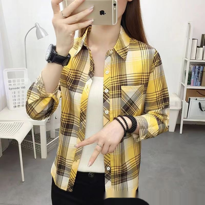 Casual Slimming Women's Long Sleeve Plaid Shirt
