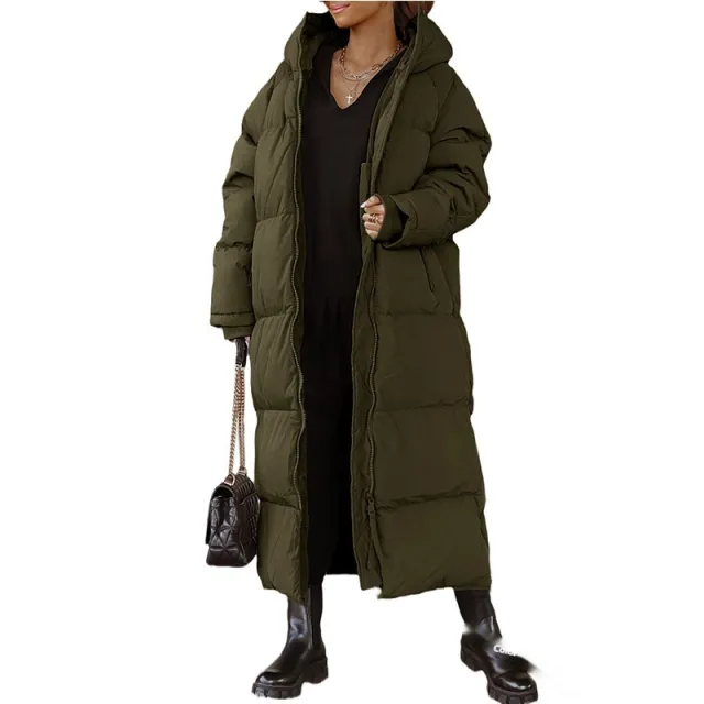 Hooded Solid Color Long Casual Zip Coat Army Green - Shop at LoveMi
