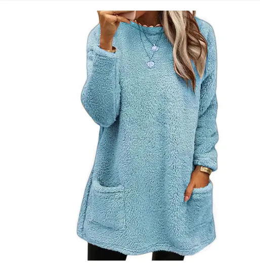 Women's Fleece Pullover Long Sweater With Pockets Winter Warm Thinken Sweatershirt Casual Long Sleeve Plush Tops Hoodie Coat Streetwear Fall Loose ...