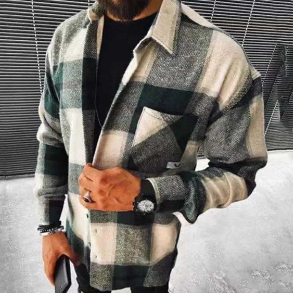 Men's Shirt Printed Plaid Woolen