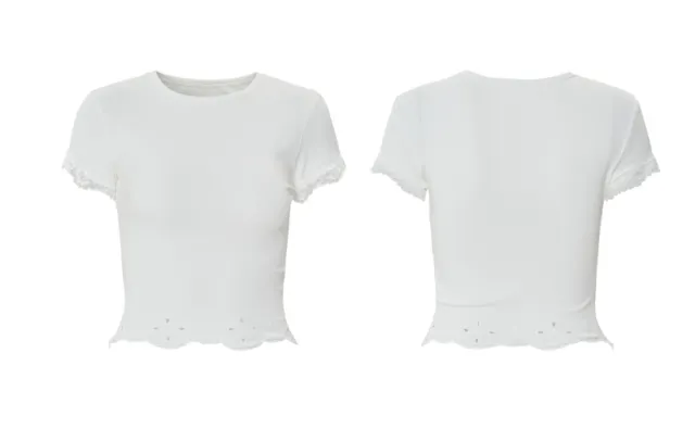 Women's Lace Black Short Sleeve Round Neck Top White - Shop at LoveMi