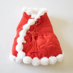 Pet Autumn And Winter Thickening Fur Collar Red New Year Clothes - Red - View 1