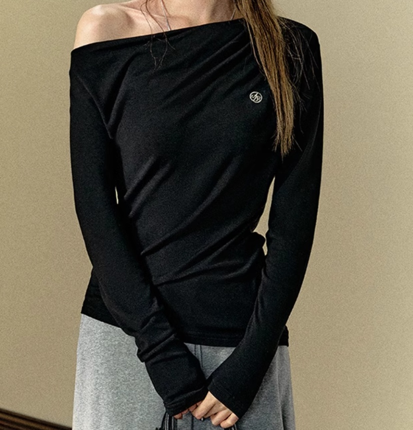 Diagonal Collar Bottoming Shirt Long Sleeve Elegant Knitted Multicolor