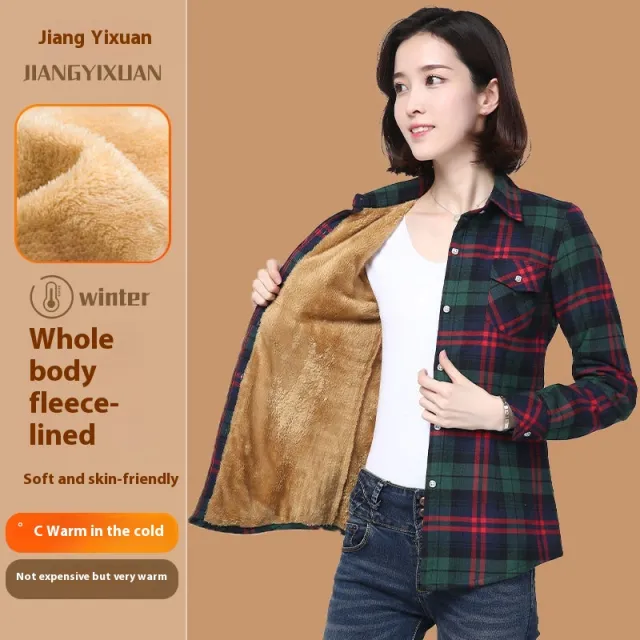 Middle aged And Elderly Fleece lined Thickened Cold Protection Plaid Long sleeved Shirt New 8898 10 - Shop at LoveMi