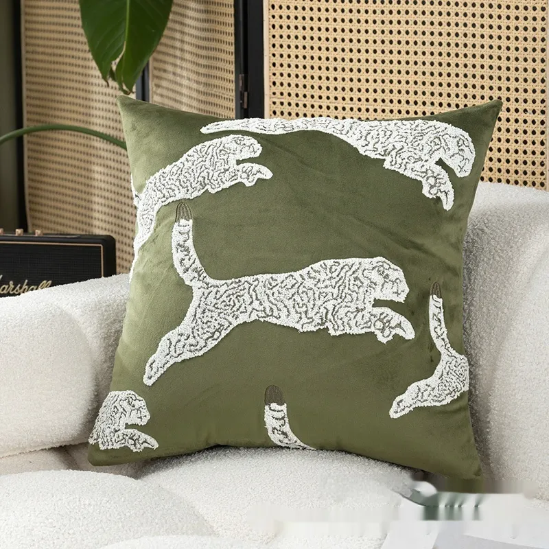 Modern Simple Embroidery Light Luxury Geometric Square Pillow Cover - Leopard