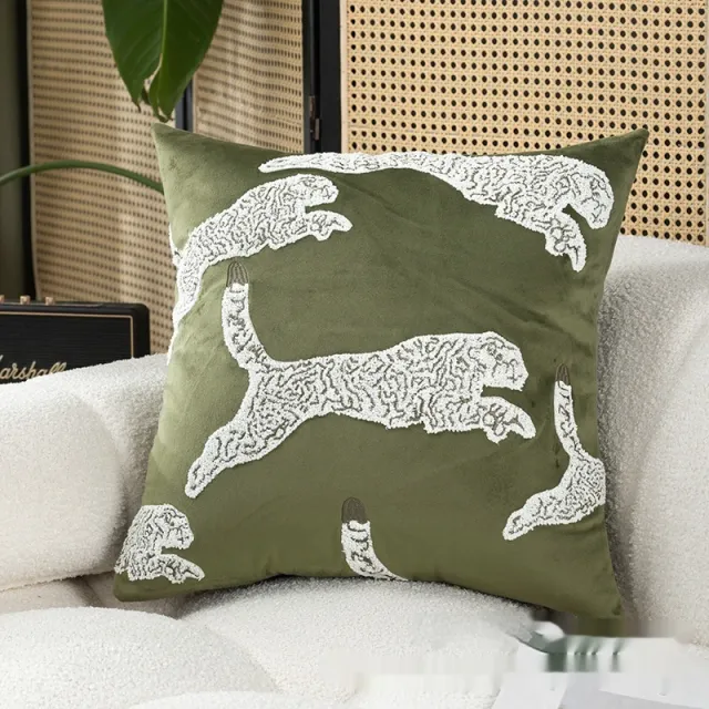 Modern Simple Embroidery Light Luxury Geometric Square Pillow Cover Leopard - Shop at LoveMi