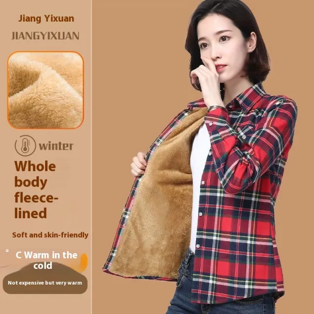 Middle aged And Elderly Fleece lined Thickened Cold Protection Plaid Long sleeved Shirt New 8898 2 - Shop at LoveMi