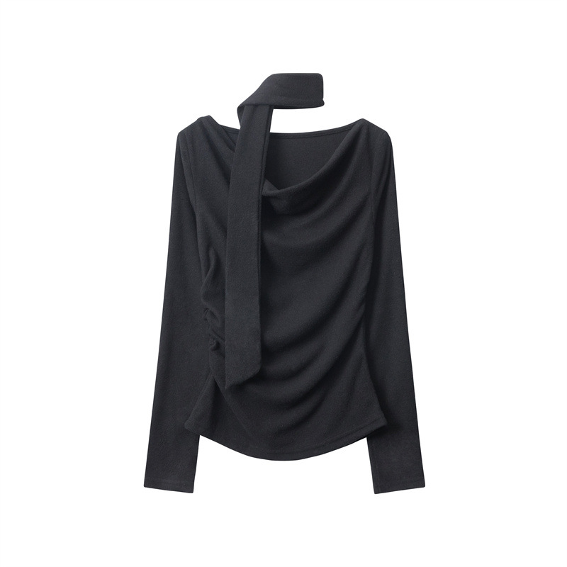 European And American High Class Elegant Scarf Top Women's Long Sleeve