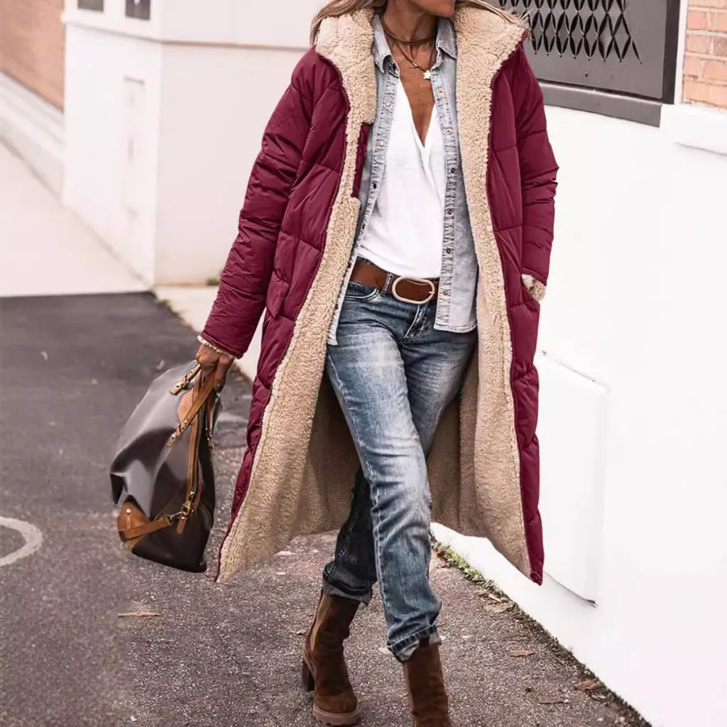 Solid Color Hooded Short Cotton Jacket Long Sleeve Double-sided Wear Slim Fit Elegant Cardigan Coat Top - Burgundy