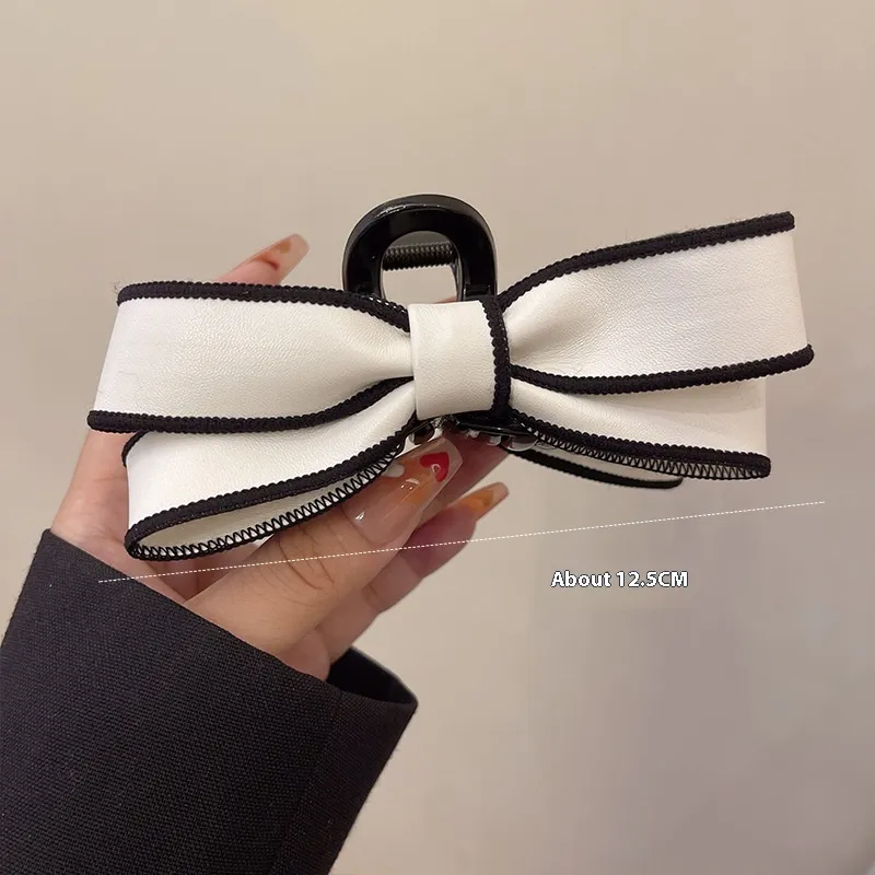 French Elegant Bow Claw Clip Girls Spring And Summer - White