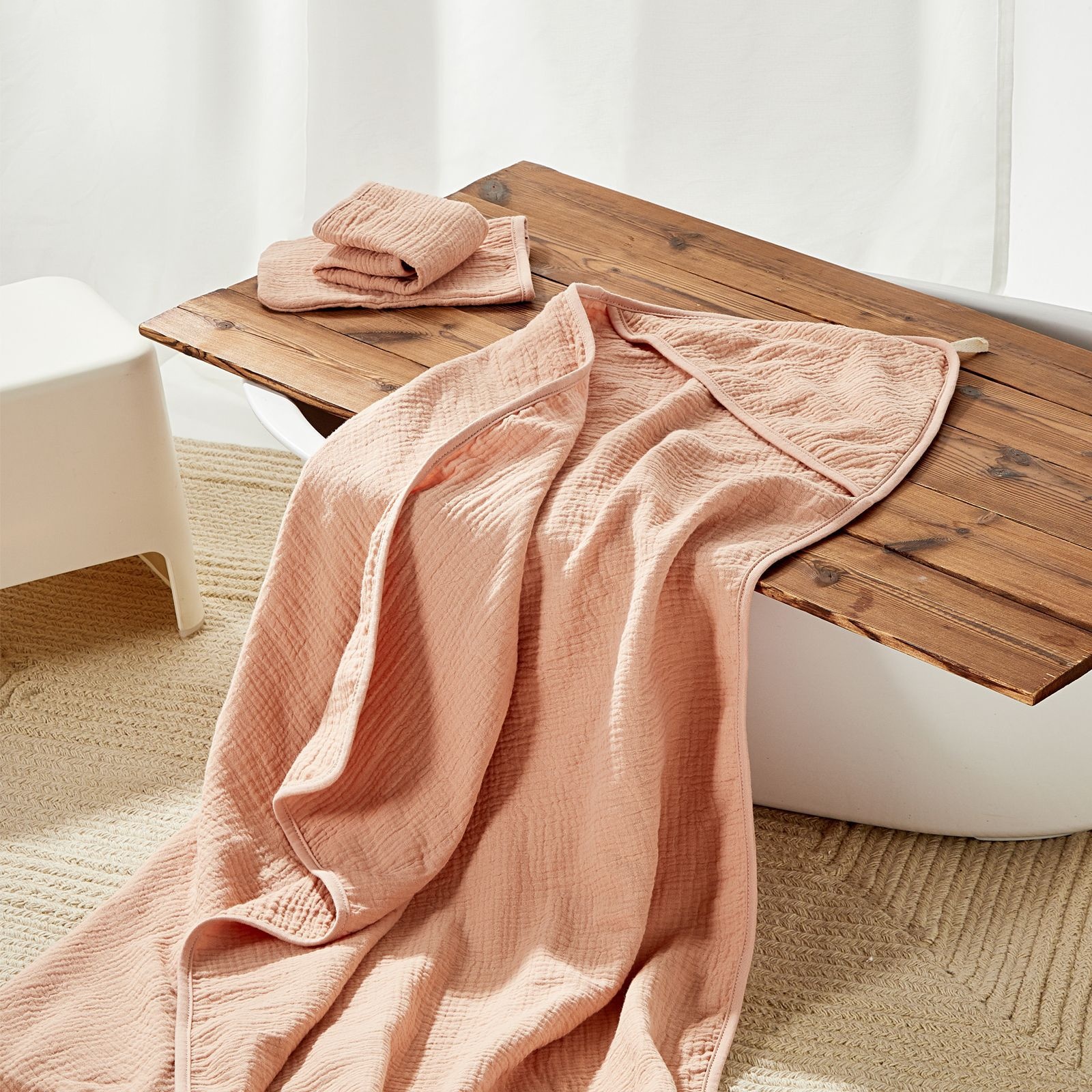 Cotton Gauze Children's Hoodie Hooded Bath Towel 3-piece Set